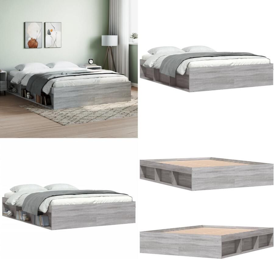 VidaXL Bedframe grijs sonoma eikenkleurig 150x200 cm King Size Bedframe Bed Bedbodem