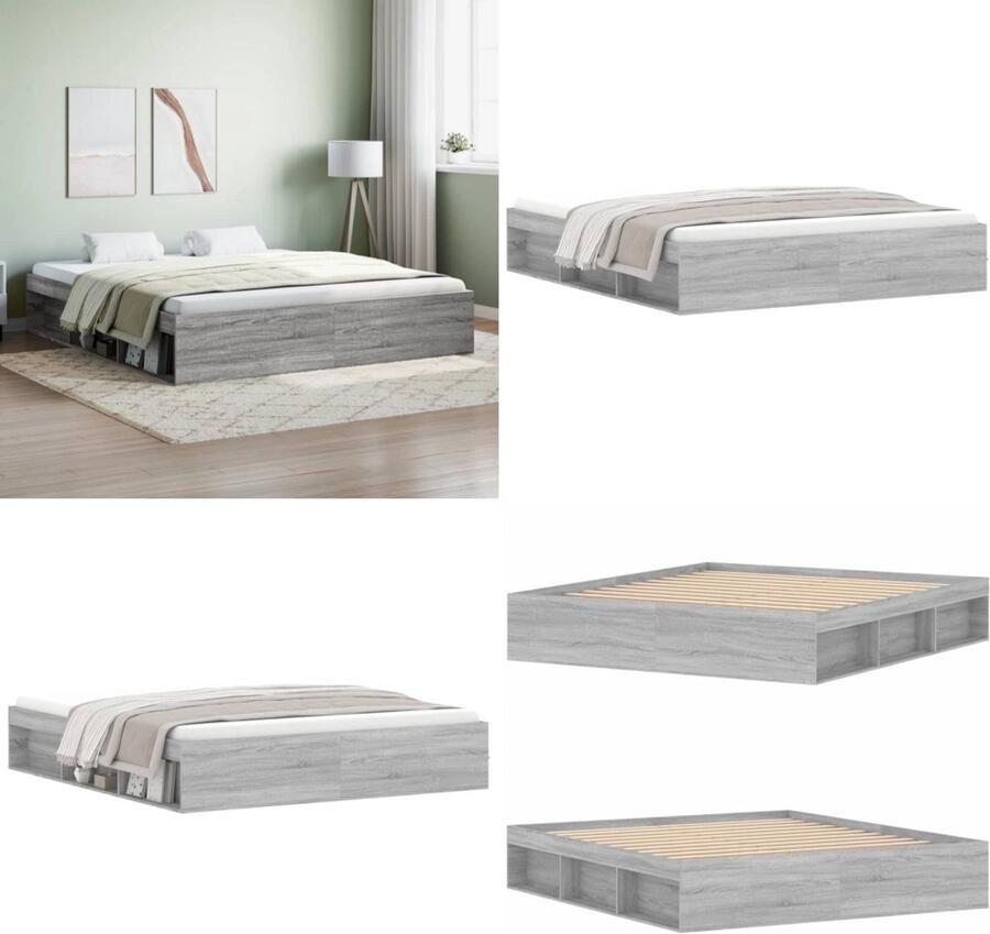 VidaXL Bedframe grijs sonoma eikenkleurig 180x200 cm Super King Size Bedframe Bed Bedbodem