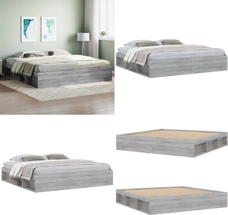 VidaXL Bedframe grijs sonoma eikenkleurig 200x200 cm Bedframe Bed Bedbodem