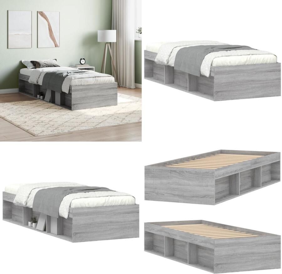 VidaXL Bedframe grijs sonoma eikenkleurig 75x190 cm Bedframe Bedframes Bed Bedbodem