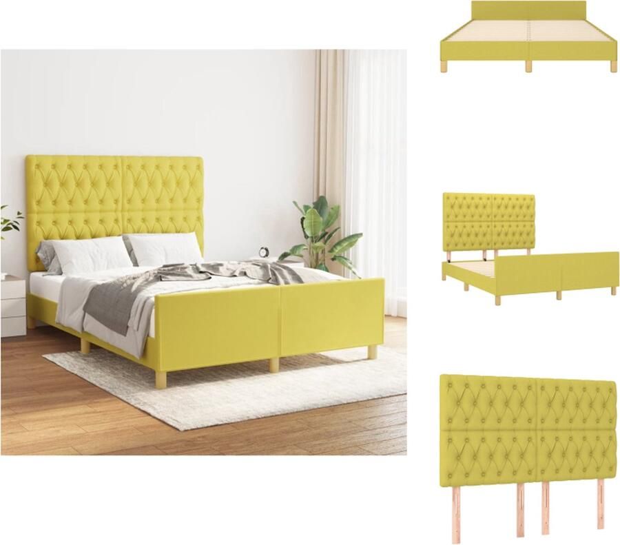 VidaXL Bedframe Met Hoofdeinde Bedframes Met Hoofdeindes Bed Slaapmeubel Bedframe zonder matras 140x190 cm stof groen - Foto 2