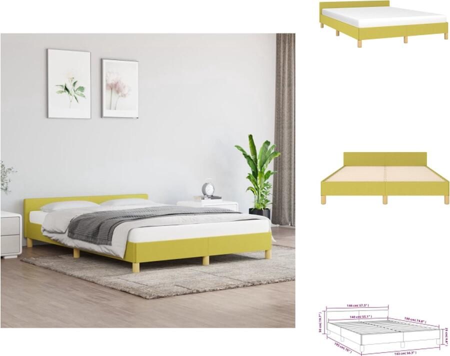 VidaXL Bedframe Met Hoofdeinde Bedframes Met Hoofdeindes Bed Slaapmeubel Bedframe zonder matras 140x190 cm stof groen