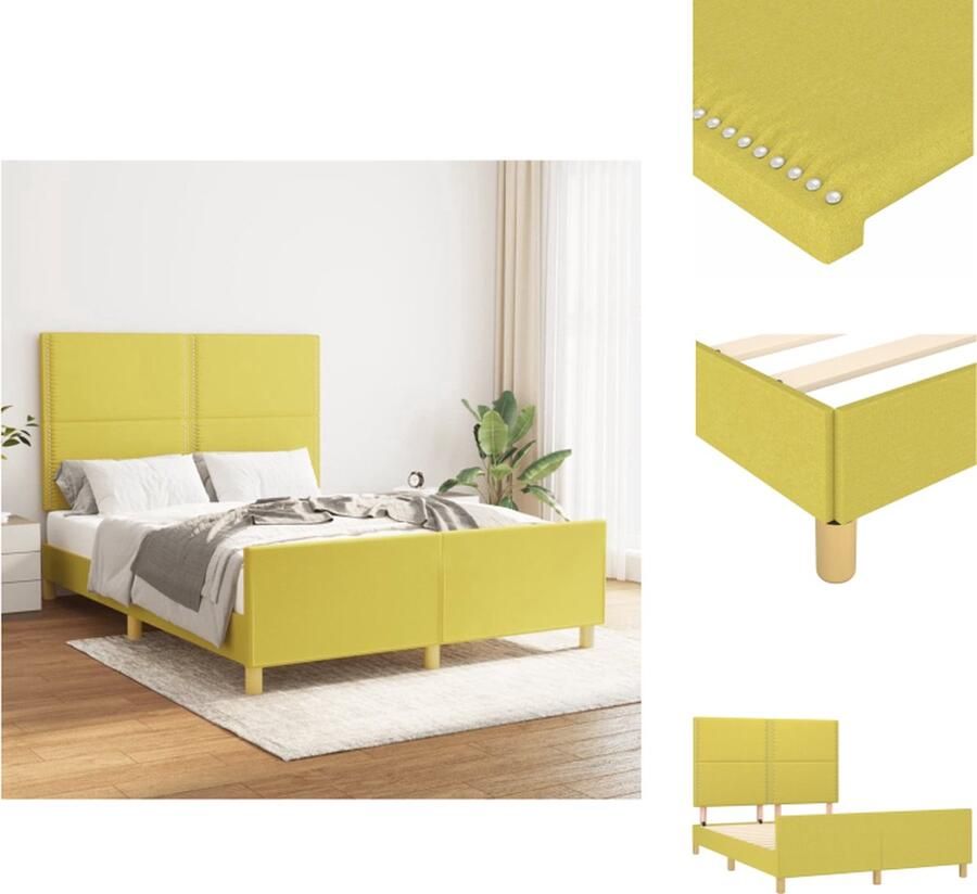VidaXL Bedframe Groen 203 x 146 x 118 128 cm Duurzaam materiaal Verstelbare hoogte Ondersteunende poten Multiplex lattenbodem Comfortabele ondersteuning Levering bevat alleen bedframe Matras apart verkrijgbaar Bed - Foto 2