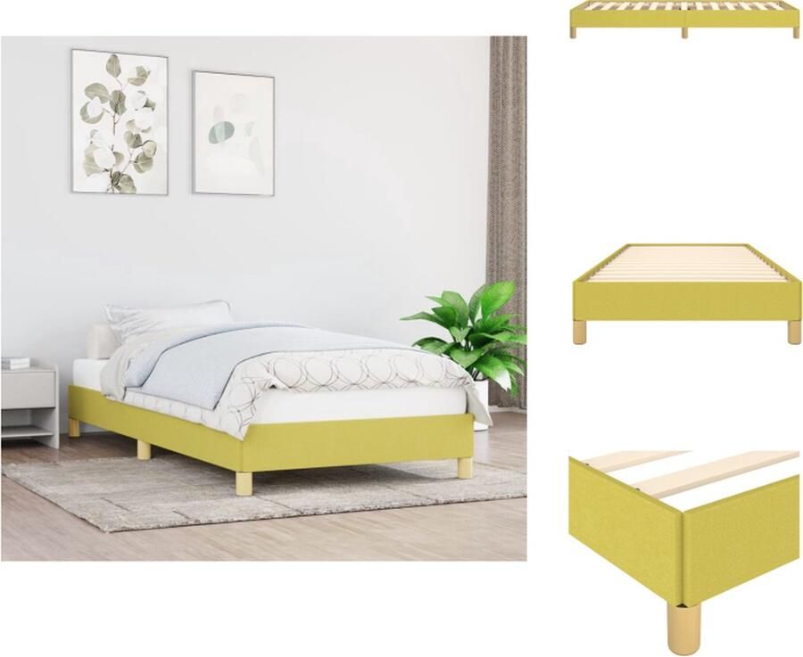 VidaXL Bedframe Groen 203x93x25 cm Duurzaam Stoffen Materiaal Ondersteunende Poten Multiplex Lattenbodem Bed