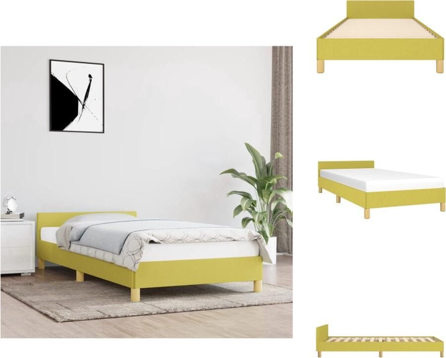VidaXL Bedframe Met Hoofdeinde Bedframes Met Hoofdeindes Bed Slaapmeubel Bedframe met hoofdeinde zonder matras 90x200 cm stof groen - Foto 2