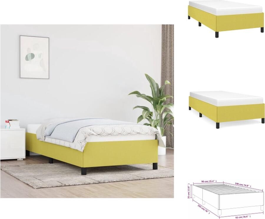 VidaXL Bedframe Groen Bedframes Afmetingen- 193x93x35 cm Materiaal- Stof Multiplex en Bewerkt Hout Bed