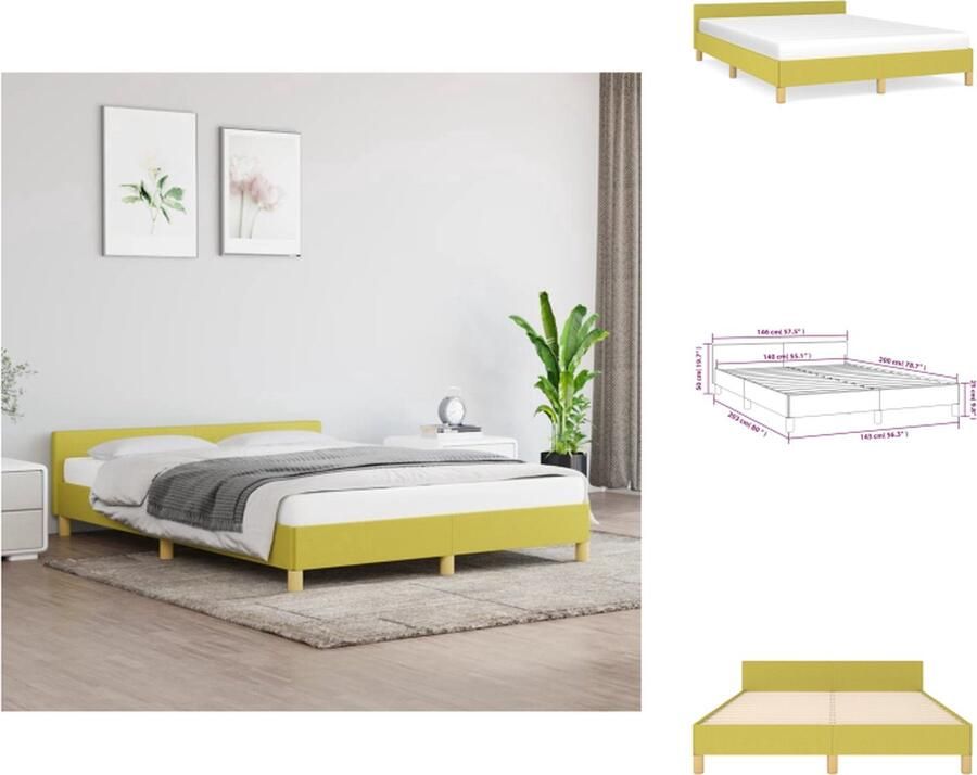 VidaXL Bedframe Met Hoofdeinde Bedframes Met Hoofdeindes Bed Slaapmeubel Bedframe zonder matras 140x200 cm stof groen