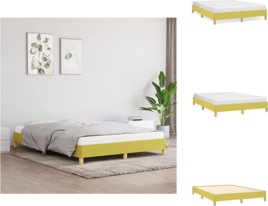VidaXL Bedframe Groen Stof 193 x 143 x 25 cm Ondersteunende poten Multiplex lattenbodem Bed