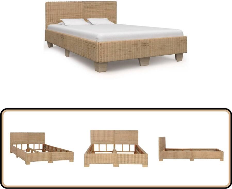 VidaXL Bedframe Handgeweven Rattan 140x200 cm Rattan Bed Frame Handgemaakte Bed Tweepersoonsbed Houten Bed Moderne Bed