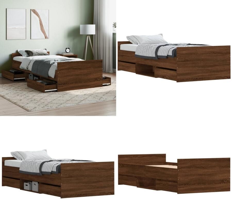 VidaXL Bedframe hoofd- en voeteneinde bruin eikenkleur 100x200 cm Bedframe Bedframes Bed Bedbodem