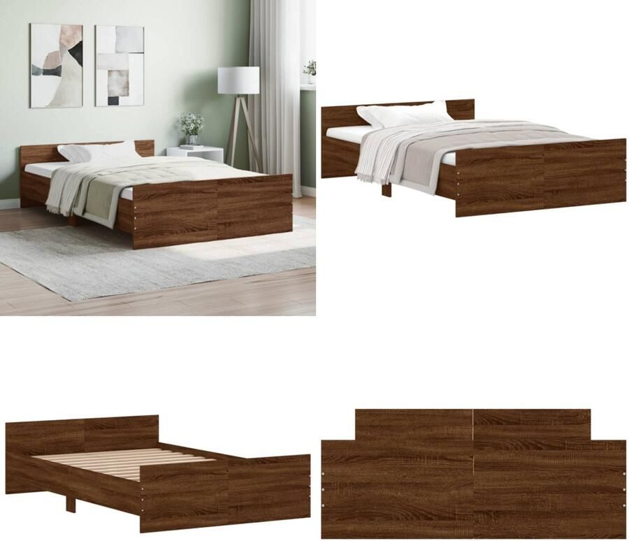 VidaXL Bedframe hoofd- en voeteneinde bruin eikenkleur 120x190 cm Bedframe Bedframes Bed Bedbodem