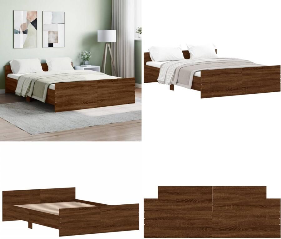 VidaXL Bedframe hoofd- en voeteneinde bruin eikenkleur 135x190 cm Bedframe Bedframes Bed Bedbodem