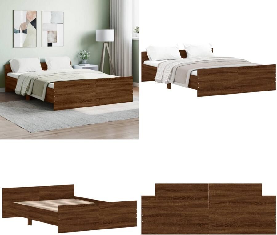 VidaXL Bedframe hoofd- en voeteneinde bruin eikenkleur 140x190 cm Bedframe Bedframes Bed Bedbodem