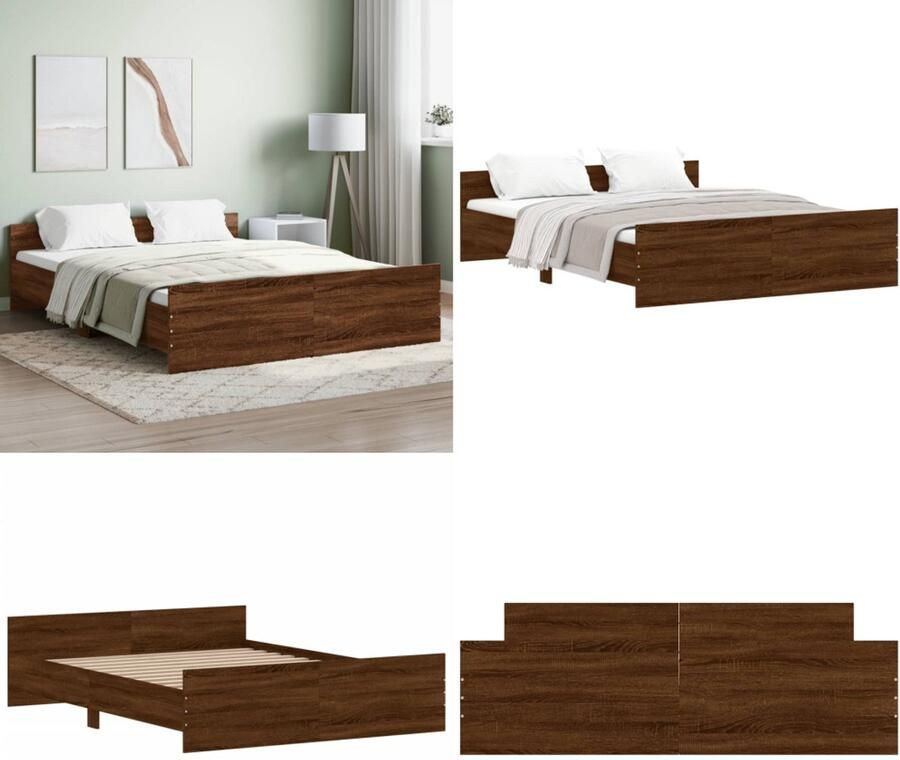 VidaXL Bedframe hoofd- en voeteneinde bruin eikenkleur 140x200 cm Bedframe Bedframes Bed Bedbodem