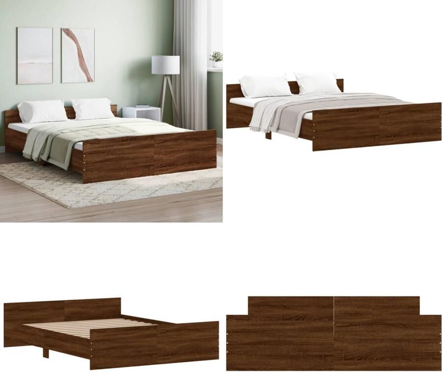VidaXL Bedframe hoofd- en voeteneinde bruin eikenkleur 160x200 cm Bedframe Bedframes Bed Bedbodem