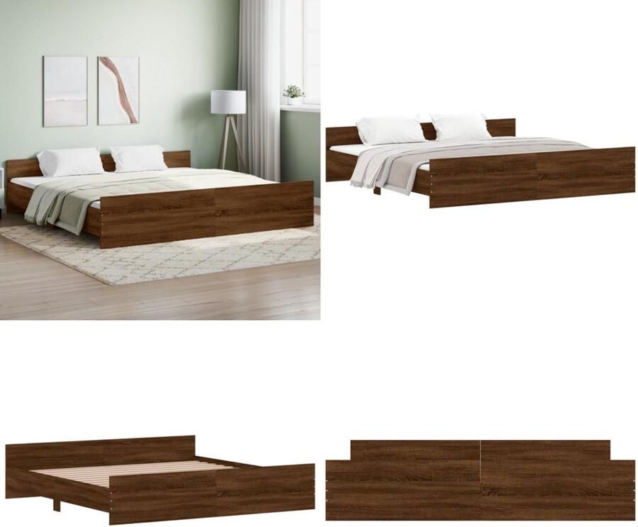 VidaXL Bedframe hoofd- en voeteneinde bruin eikenkleur 180x200 cm Bedframe Bedframes Bed Bedbodem