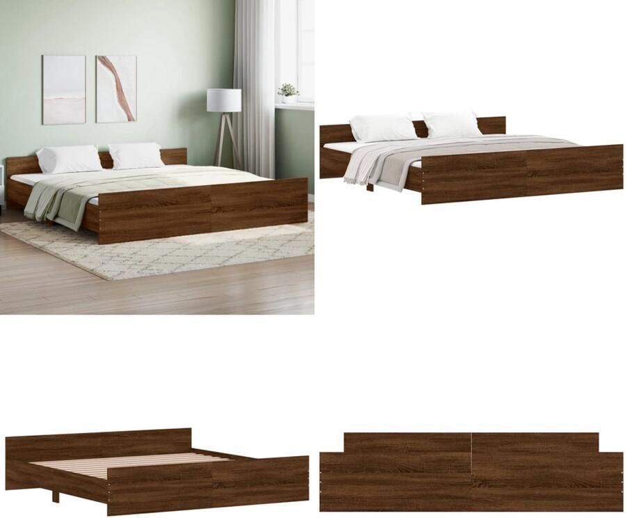 VidaXL Bedframe hoofd- en voeteneinde bruin eikenkleur 200x200 cm Bedframe Bedframes Bed Bedbodem