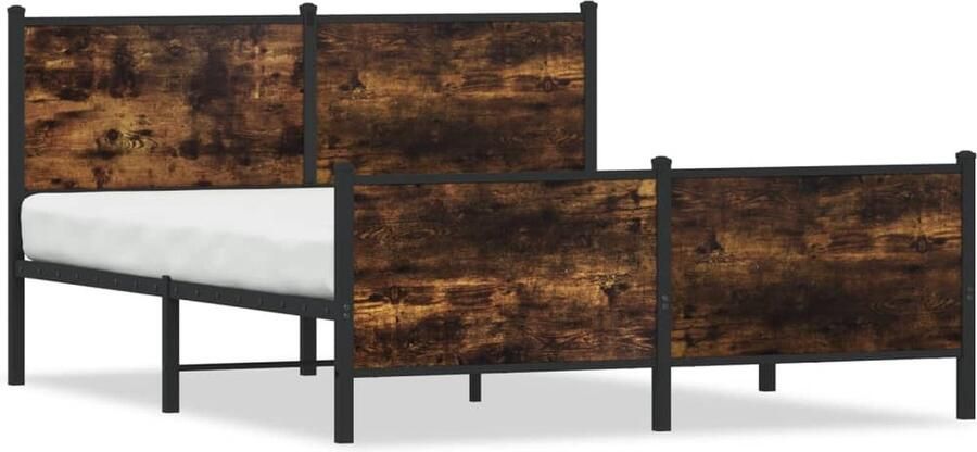 VidaXL Bedframe hoofd- en voeteneinde metaal gerookt eiken 137x190 cm - Foto 2