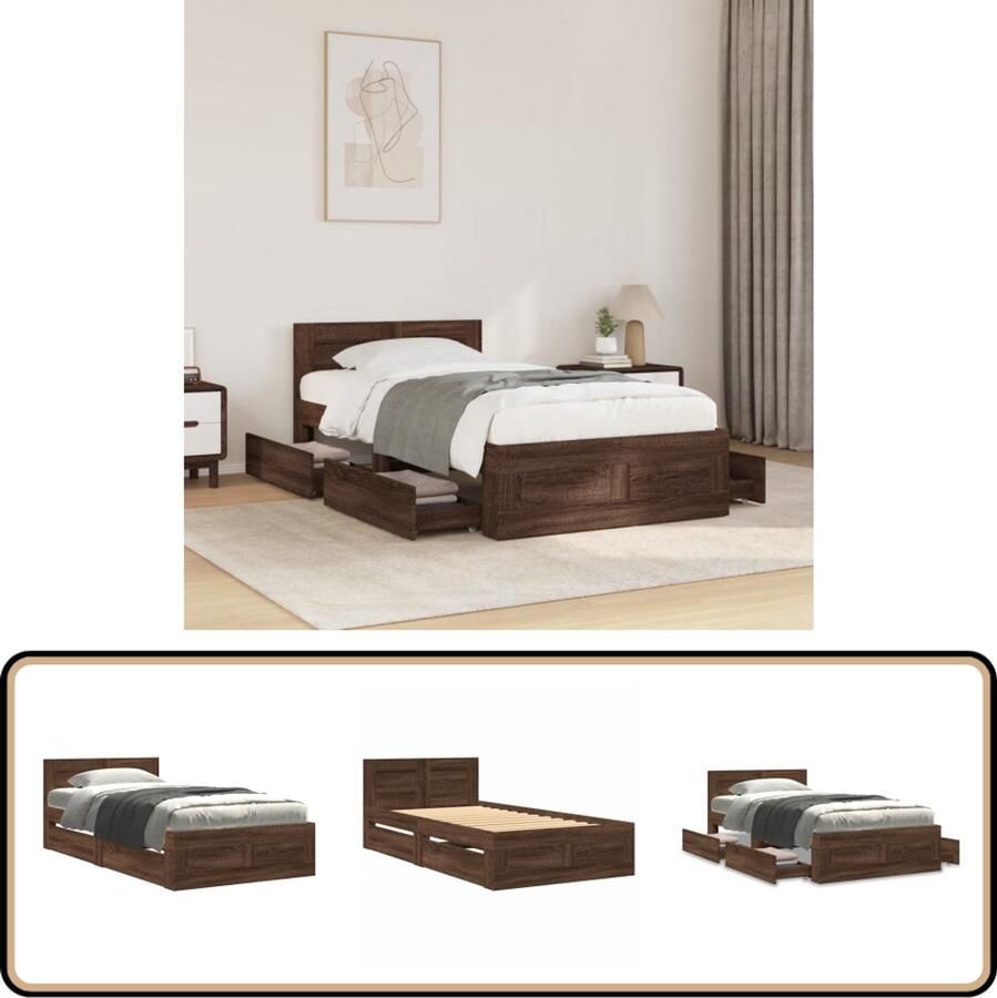VidaXL Bedframe hoofdbord bewerkt hout bruin eikenkleurig 75x190 cm