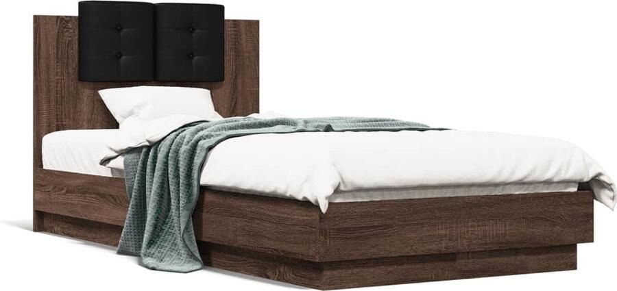 VidaXL -Bedframe-met-hoofdbord-bewerkt-hout-bruineikenkleurig-75x190-cm - Foto 3