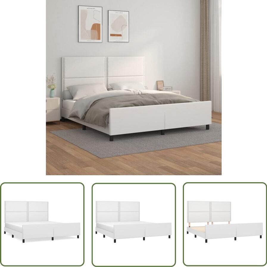 VidaXL Bedframe Hoofdbord Kunstleer Wit 160x200 cm Bed Frame Slaapcomfort Hoofdeinde Kunstleer Wit Tweepersoonsbed Boxspring