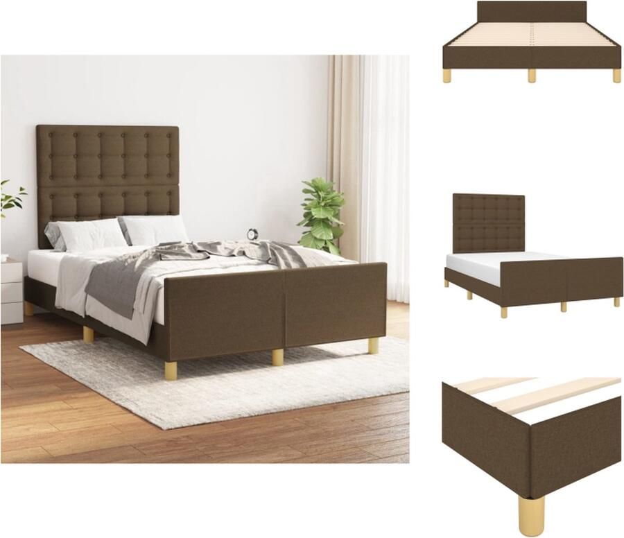 VidaXL Bedframe Met Hoofdeinde Bedframes Met Hoofdeindes Bed Slaapmeubel Bedframe met hoofdeinde stof donkerbruin 120x200 cm - Foto 5