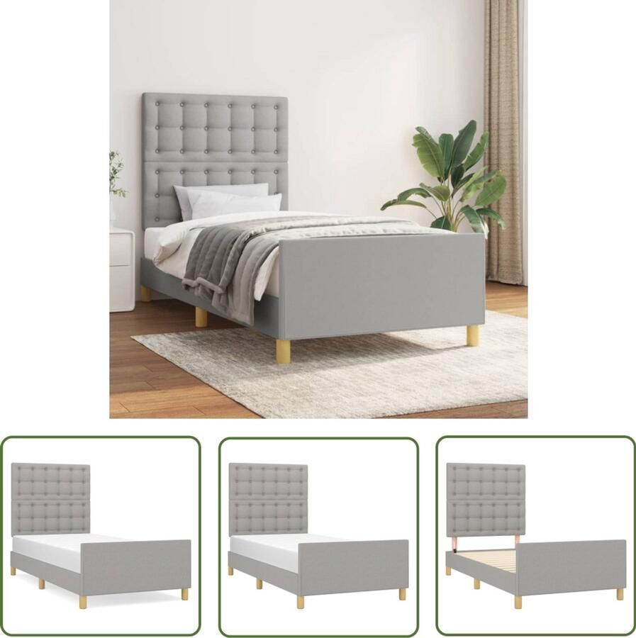 VidaXL Bedframe Hoofdeinde Lichtgrijs 90x200 cm Bed Frame Boxspring Hoofdeinde Tweepersoonsbed Grijs Bed Design Bed Houten Bed Multifunctioneel Bed Luxe Bed