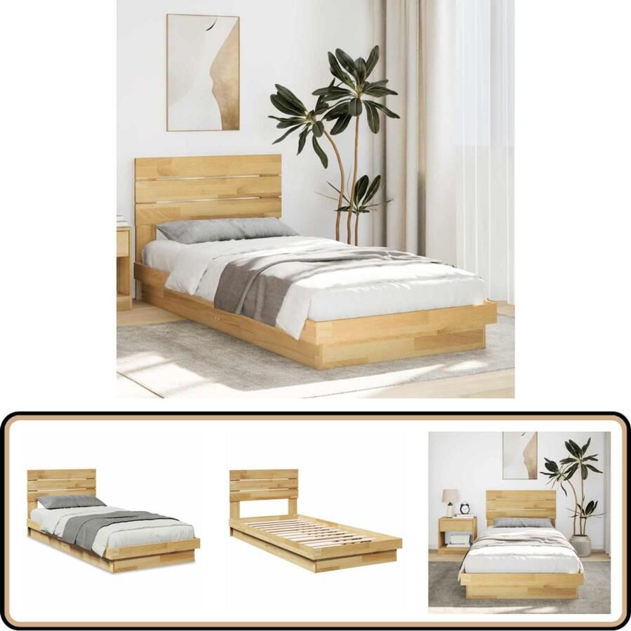 VidaXL Bedframe hoofdeinde zonder matras 100x200 cm massief hout eiken