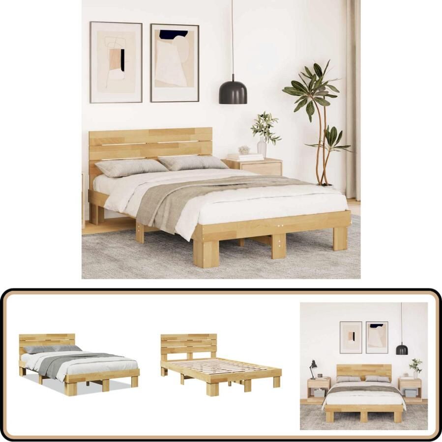 VidaXL Bedframe hoofdeinde zonder matras 120x200 cm massief hout eiken