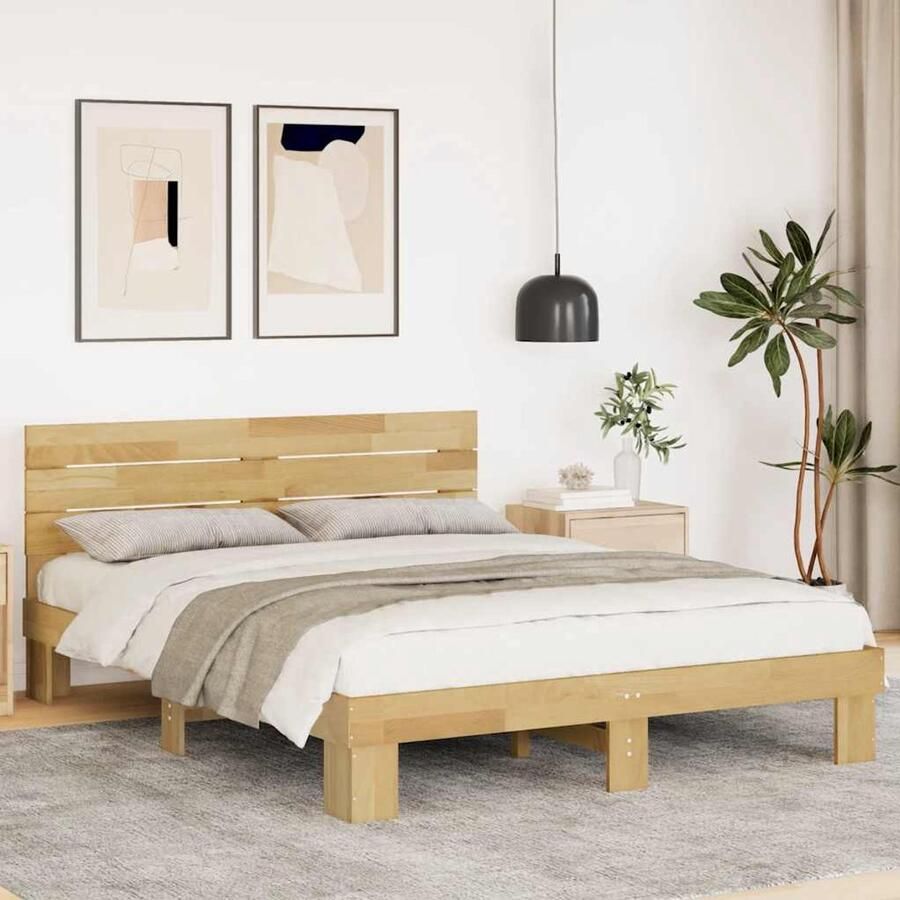VidaXL Bedframe hoofdeinde zonder matras 135x190 cm massief hout eiken