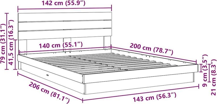 VidaXL Bedframe hoofdeinde zonder matras 140x200 cm massief hout eiken - Foto 2