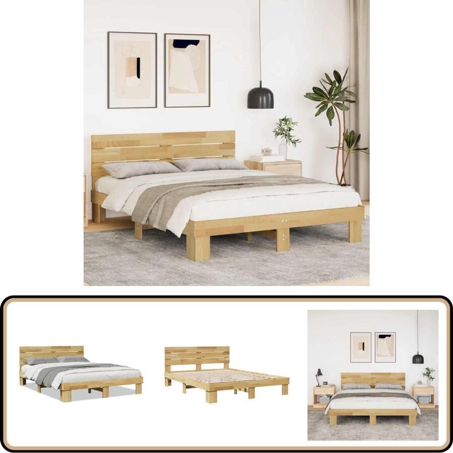 VidaXL Bedframe hoofdeinde zonder matras 160x200 cm massief eikenhout
