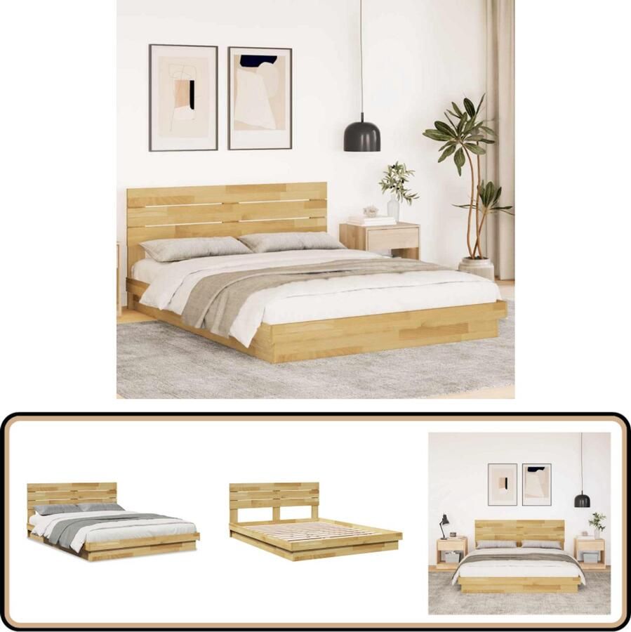 VidaXL Bedframe hoofdeinde zonder matras 160x200 cm massief eikenhout