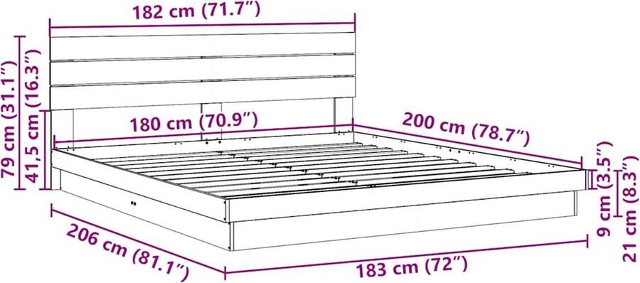 VidaXL Bedframe hoofdeinde zonder matras 180x200 cm massief hout eiken - Foto 2