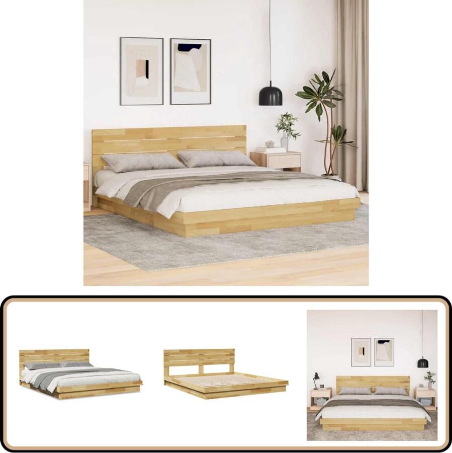 VidaXL Bedframe hoofdeinde zonder matras 180x200 cm massief hout eiken