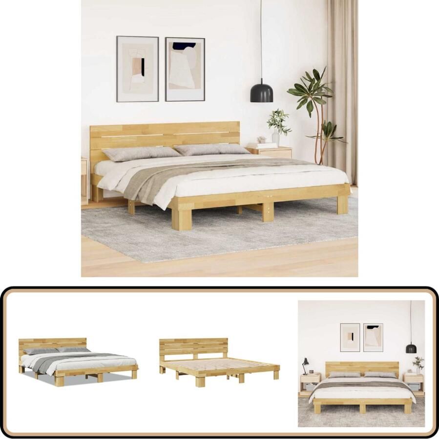 VidaXL Bedframe hoofdeinde zonder matras 200x200 cm massief hout eiken