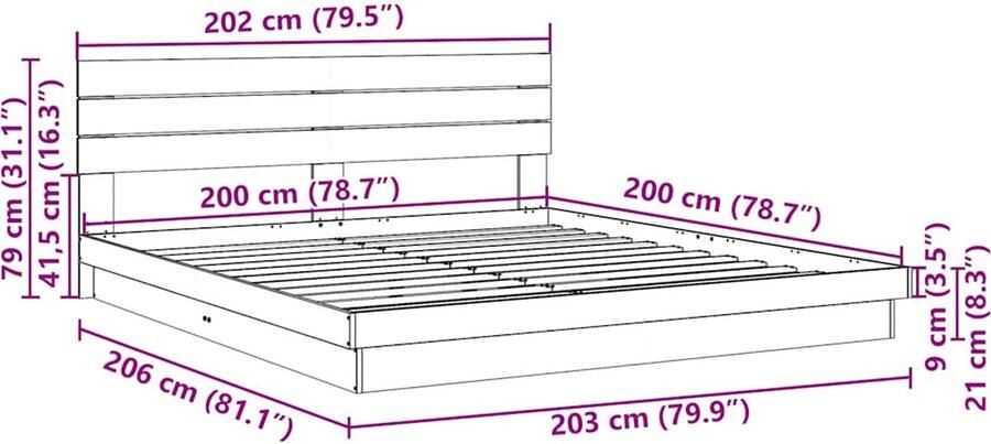 VidaXL Bedframe hoofdeinde zonder matras 200x200 cm massief hout eiken - Foto 2