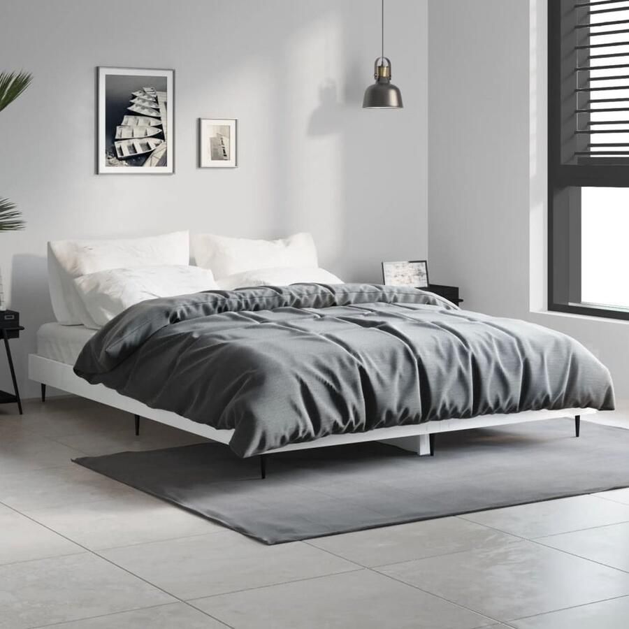 VidaXL Bedframe Hoogglans Wit 140x190 cm Slaapcomfort Bed Frame Houten Bed Witte Bed Tweepersoon Bed Lattenbodem - Foto 3