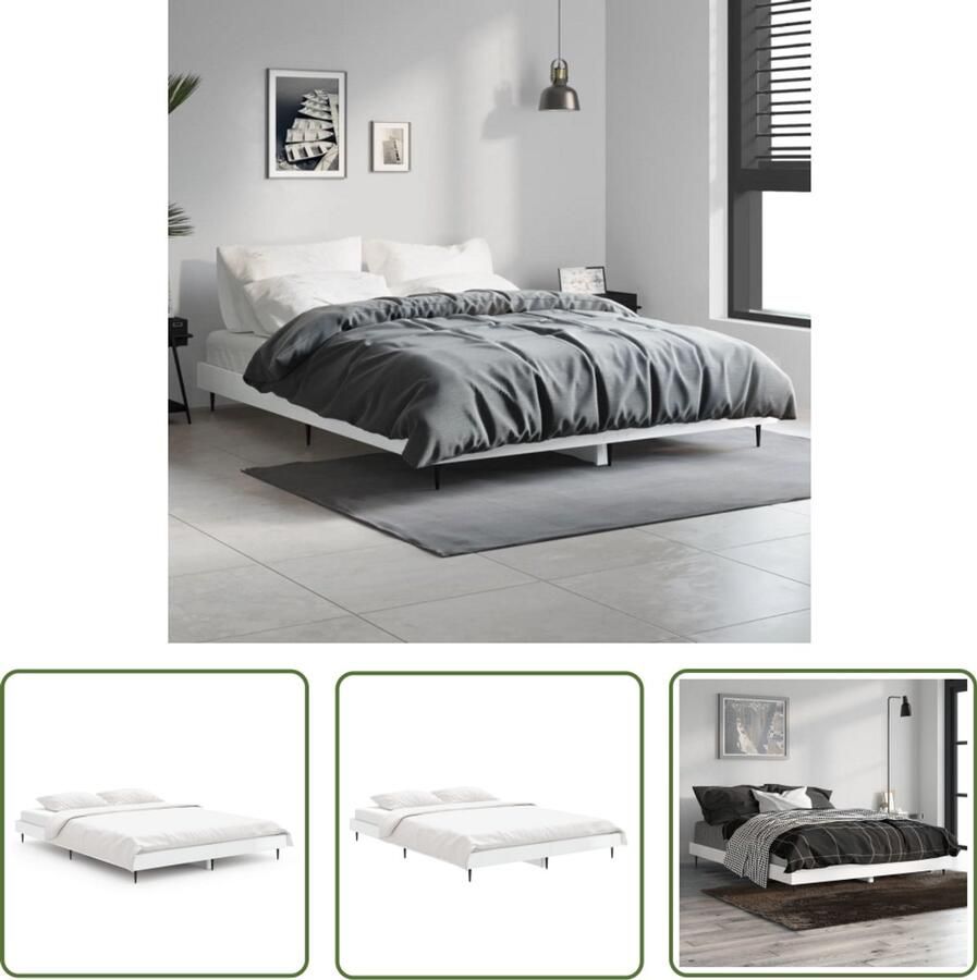 VidaXL Bedframe Hoogglans Wit 140x190 cm Slaapcomfort Bed Frame Houten Bed Witte Bed Tweepersoon Bed Lattenbodem - Foto 2