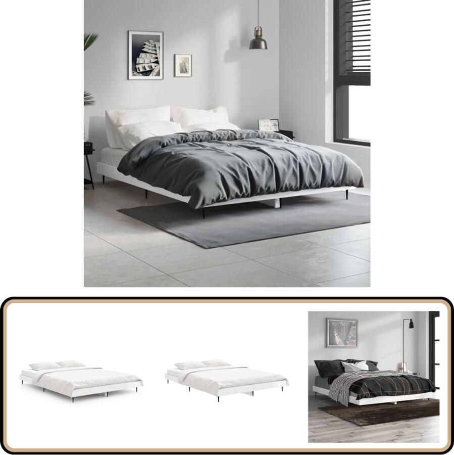 VidaXL Bedframe Hoogglans Wit 140x190 cm Slaapcomfort Bed Frame Houten Bed Witte Bed Tweepersoon Bed Lattenbodem