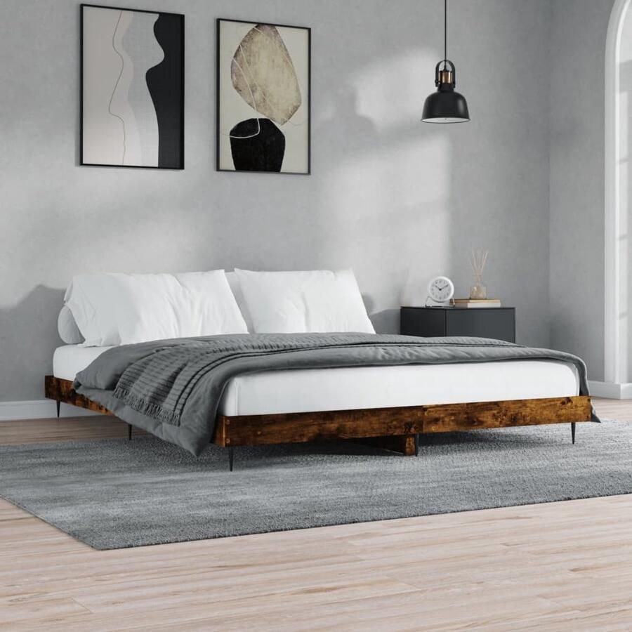 VidaXL Bedframe Hout & Metaal 180x200 cm Bed Frame Houten Bed Frame Bruine Bed Frame Gerookte Eiken Bed Frame Tweepersoons Bed Frame Boxspring Frame - Foto 2