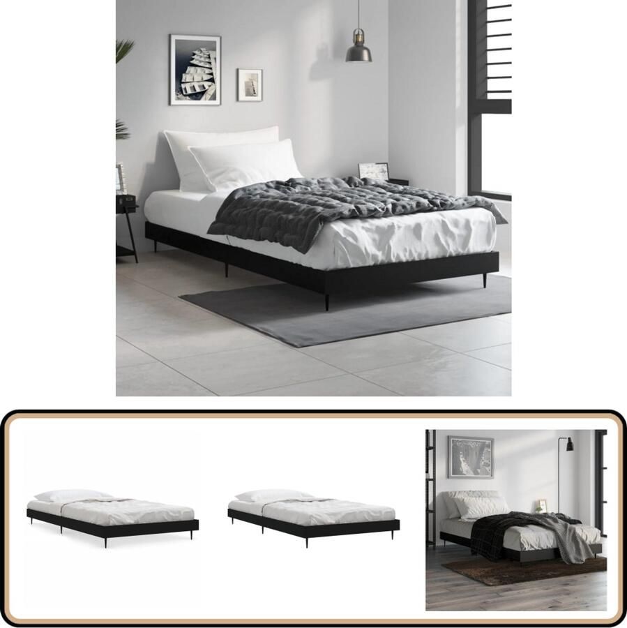 VidaXL Bedframe Hout en Metaal Zwart 90x190 cm Slaapkamer Meubels Bed Frame Houten Bed Frame Zwarte Bed Frame Enkelpersoons Bed Tweepersoons Bed Boxspring Frame Lattenbodem