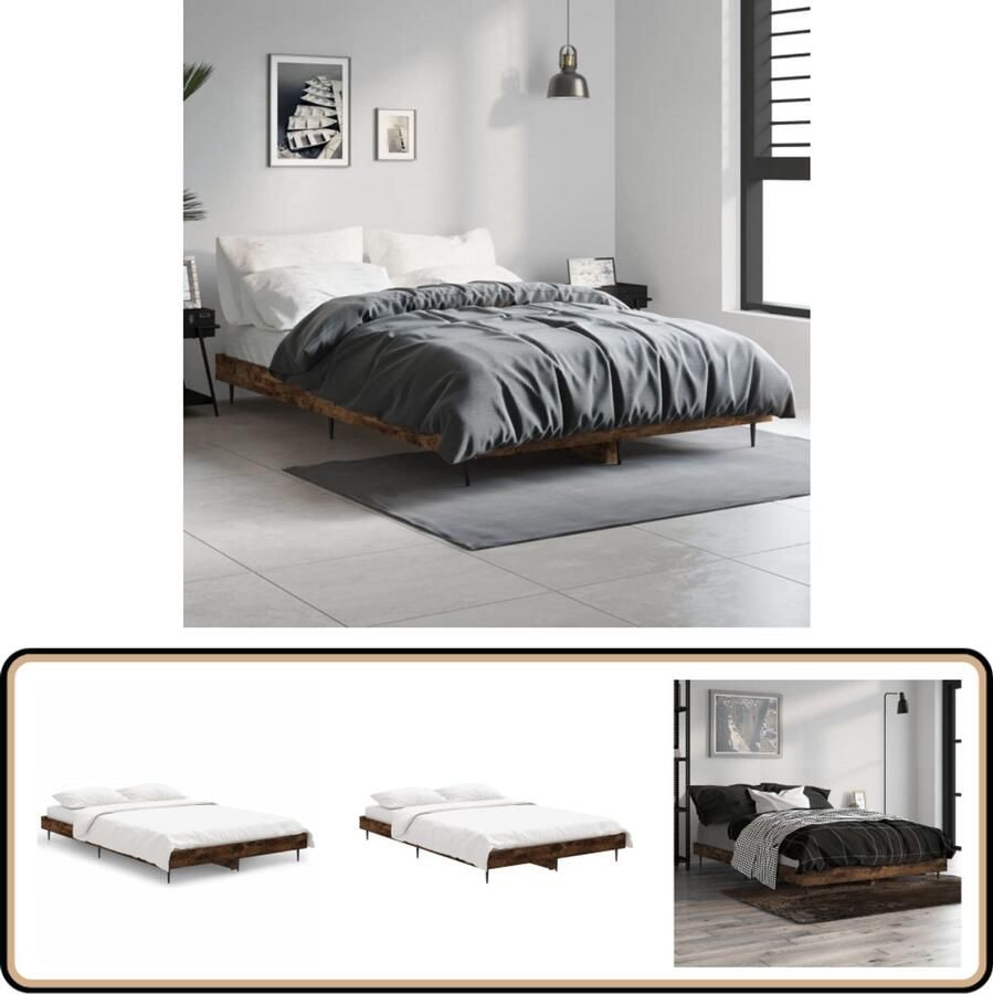 VidaXL Bedframe Hout Gerookt Eiken 120x190 cm Bed Frame Houten Bed Frame Bruine Bed Frame Tweepersoons Bed Frame King Size Bed Frame Boxspring Frame Bedstede Slaapkamer Meubels