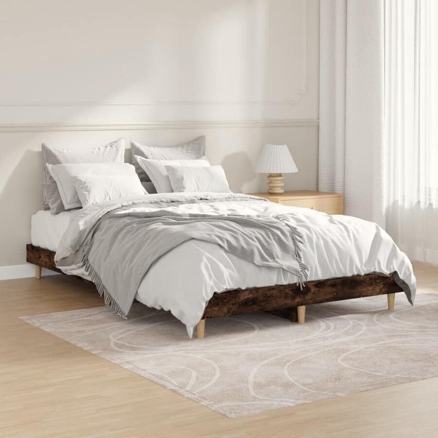 VidaXL Bedframe Hout Gerookt eiken 120x190 cm Bed Frame Houten Bed Frame Gerookte Eiken Kleur Tweepersoons Bed Boxspring Frame Multipex Lattenbodem Duurzame Materialen - Foto 2