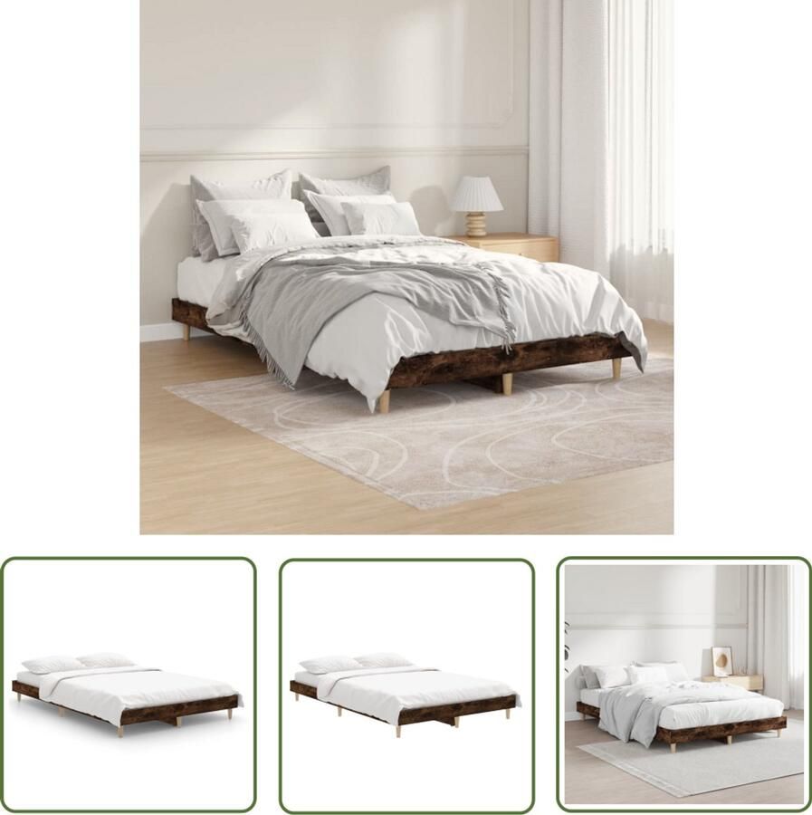 VidaXL Bedframe Hout Gerookt eiken 120x190 cm Bed Frame Houten Bed Frame Gerookte Eiken Kleur Tweepersoons Bed Boxspring Frame Multipex Lattenbodem Duurzame Materialen