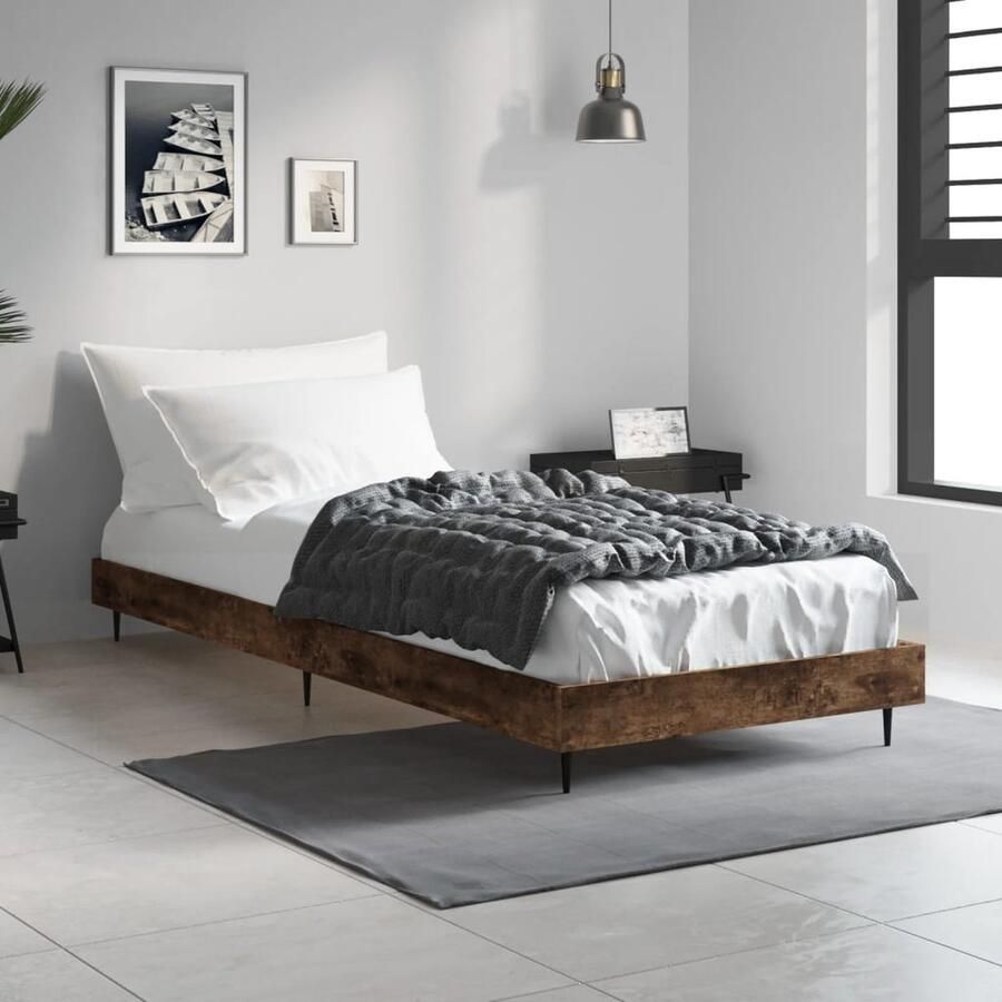 VidaXL Bedframe Hout Gerookt Eikenkleur 75x190cm Bed Frame Houten Bed Frame Gerookte Eiken Kleur Tweepersoons Bed King Size Bed Boxspring Frame Bedbank - Foto 2