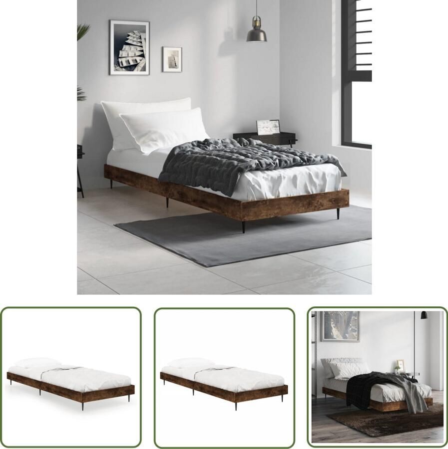 VidaXL Bedframe Hout Gerookt Eikenkleur 75x190cm Bed Frame Houten Bed Frame Gerookte Eiken Kleur Tweepersoons Bed King Size Bed Boxspring Frame Bedbank
