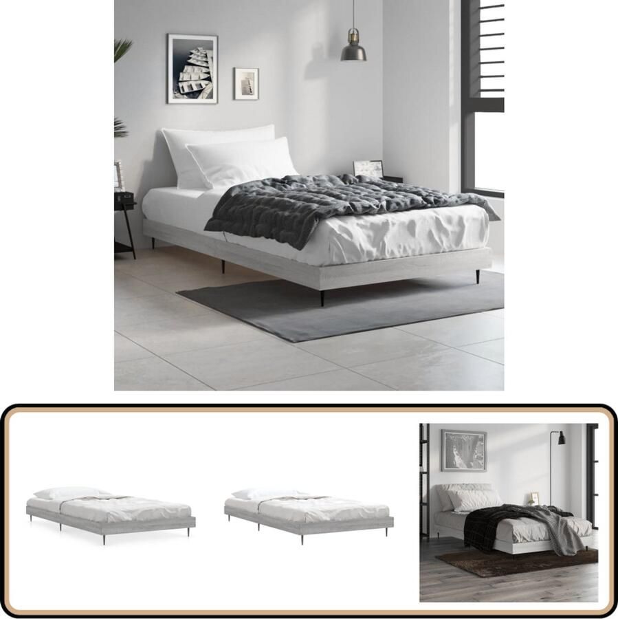 VidaXL Bedframe Hout Grijs Sonoma 100x200 cm Bed Frame Tweepersoons Bed Houten Bedframe Grijs Sonoma Eiken
