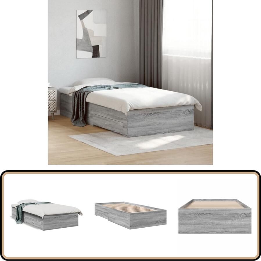 VidaXL Bedframe Hout Grijs Sonoma Eiken 100x200 cm Bed Frame Houten Bed Tweepersoonsbed Boxspring Bed Slaapkamer Meubels