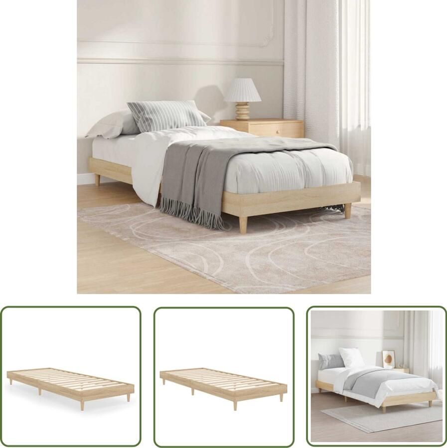 VidaXL Bedframe Hout Sonoma Eiken 75x190 cm Bed Frame Houten Bed Sonoma Eiken Bed Tweepersoons Bed Enkel Bed Met Lattenbodem Duurzaam Bed Budget Bed